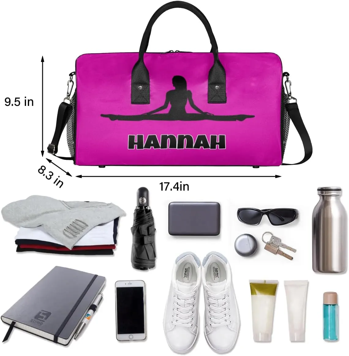 Personalized Sport Deep Pink Dance Bag Custom Duffle Bag, Fitness Yoga Gym Bag Customized Travel Duffel Bag