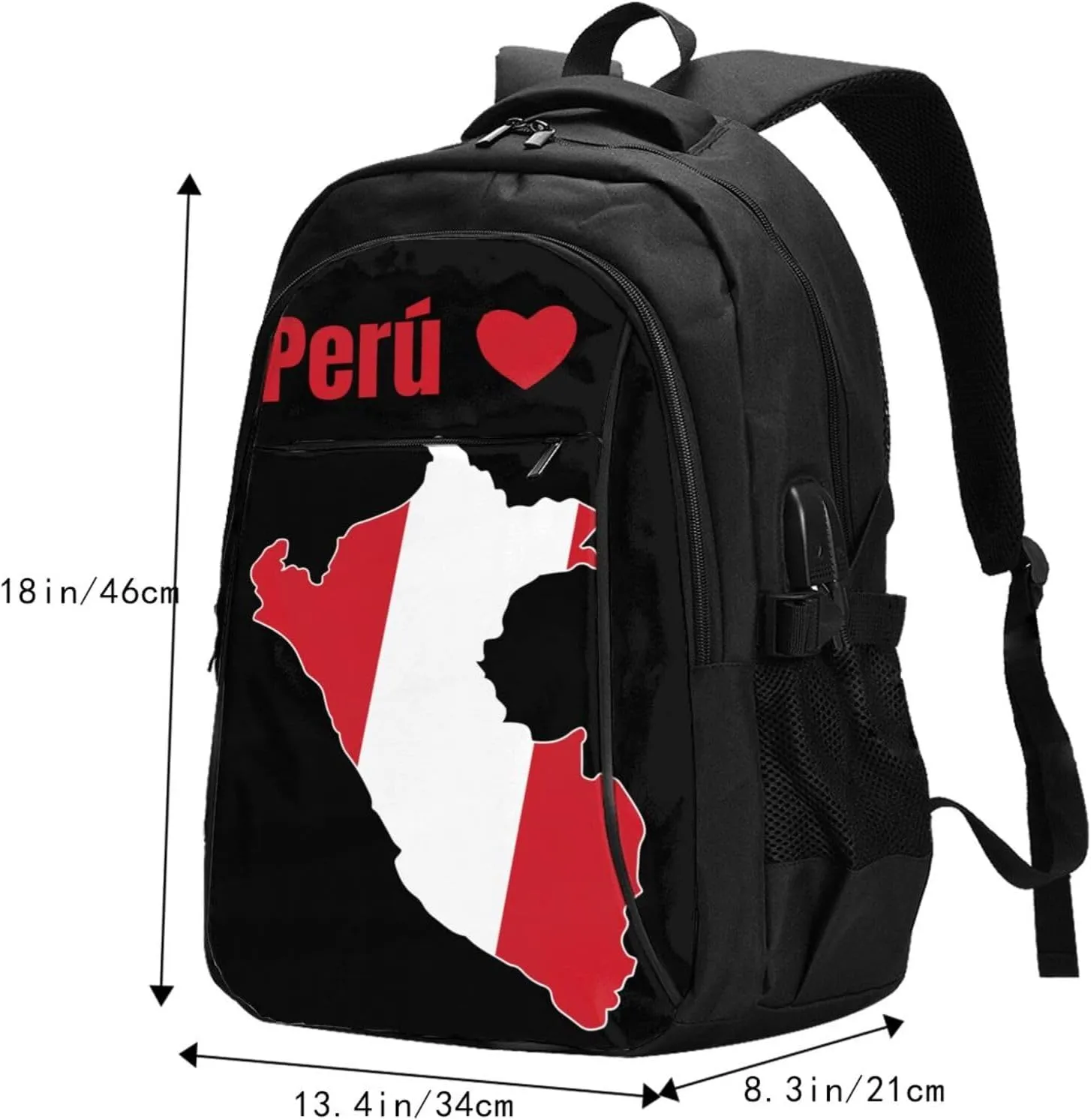 Peruvian Peru Map Flag Business Laptop Backpack Travel Backpacks Outdoor Rucksack Large Bag Daypack with USB Charging Port Multi-Pocket for Hiking Camping