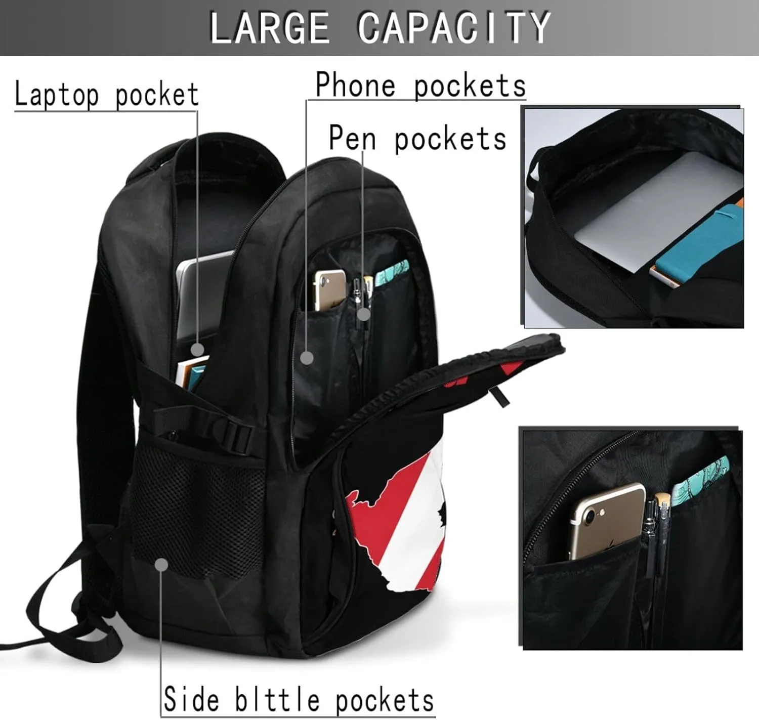 Peruvian Peru Map Flag Business Laptop Backpack Travel Backpacks Outdoor Rucksack Large Bag Daypack with USB Charging Port Multi-Pocket for Hiking Camping