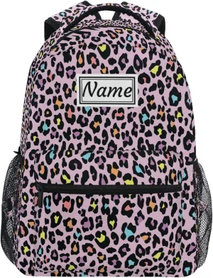 Pfrewn Custom Backpacks Personalized Cute Leopard Bookbag with Name Boys Girls School Backpack 16"
