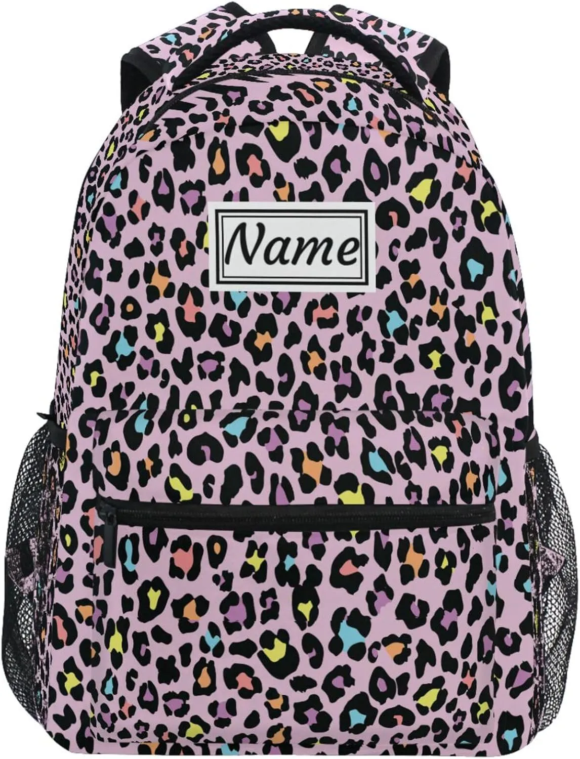 Pfrewn Custom Backpacks Personalized Cute Leopard Bookbag with Name Boys Girls School Backpack 16"