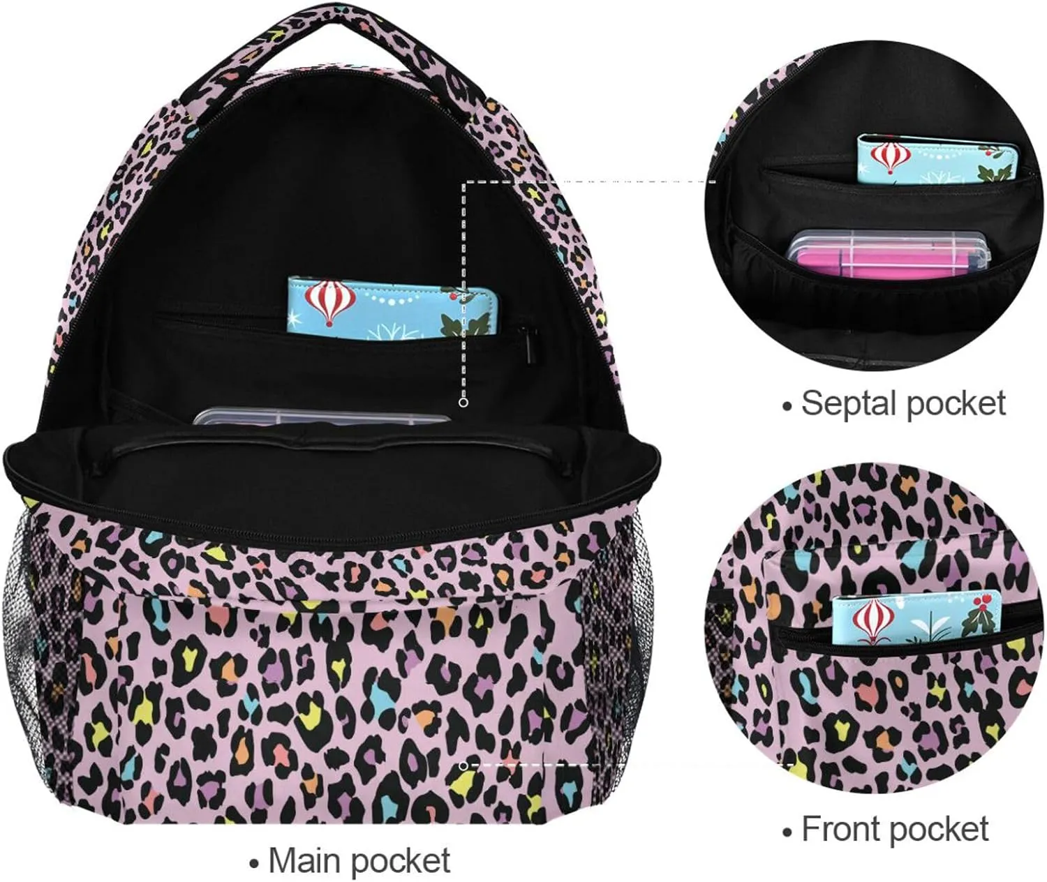 Pfrewn Custom Backpacks Personalized Cute Leopard Bookbag with Name Boys Girls School Backpack 16"