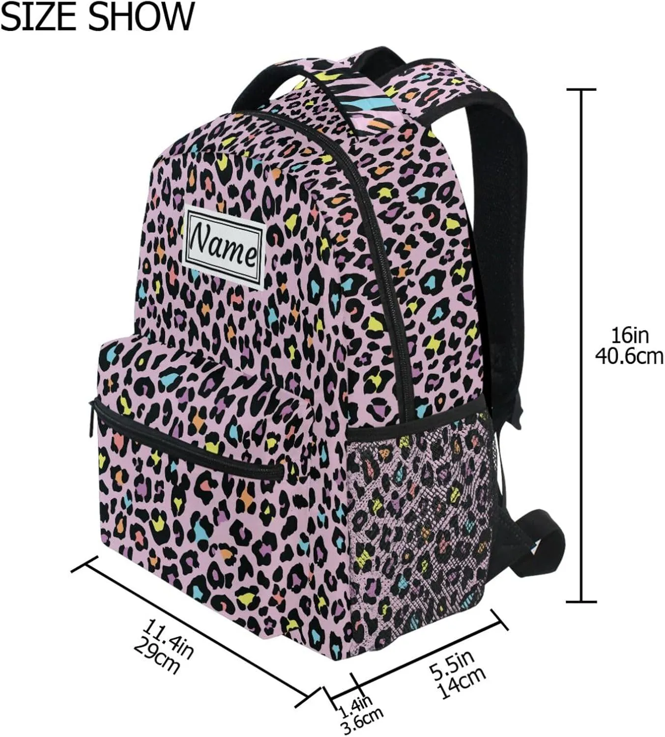 Pfrewn Custom Backpacks Personalized Cute Leopard Bookbag with Name Boys Girls School Backpack 16"