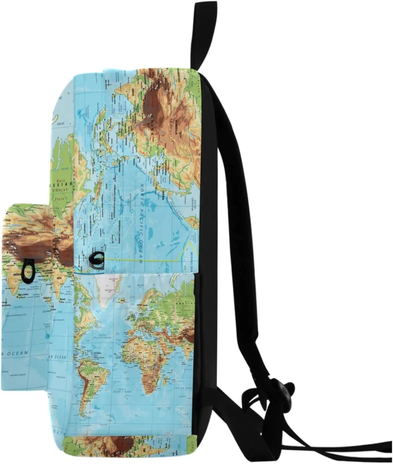 Physical World Map with Labels Large Travel Laptop Backpack Durable Computer Bag for Men Women School Bookbags Work
