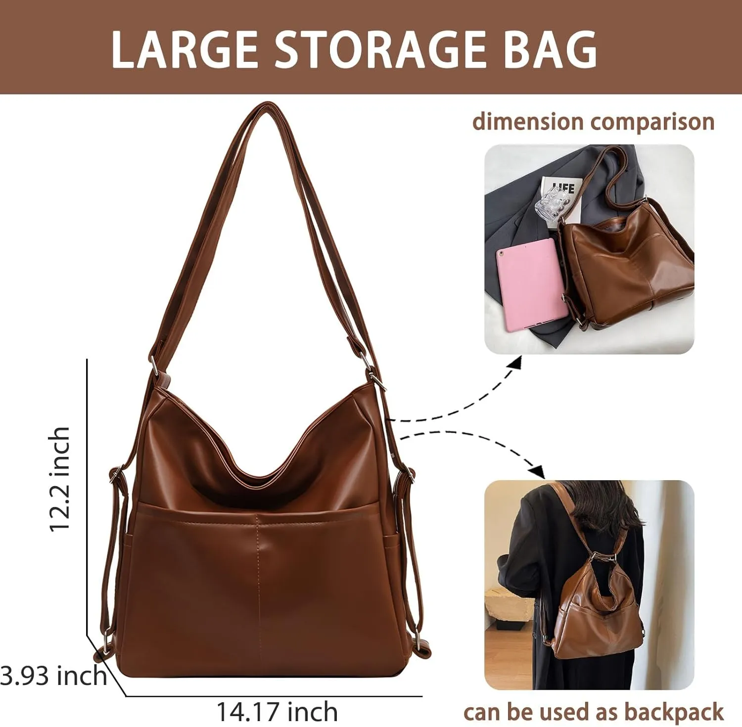 PILCAVE Convertible Tote Bag Backpack Purse for Women Multi Pocket Tote Bag Handbags Crossbody Shoulder Bag