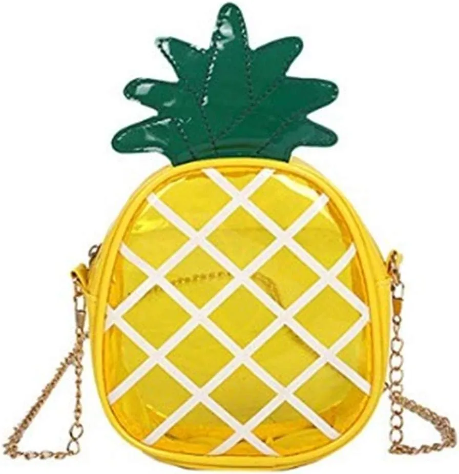 Pineapple Messenger Bag,Small Fruit Shaped Crossbody Bag,Transparent Jelly Package Mini Shoulder Bag with Chain,Convenient Handbag for Female/Ladies/Girls, 17cm