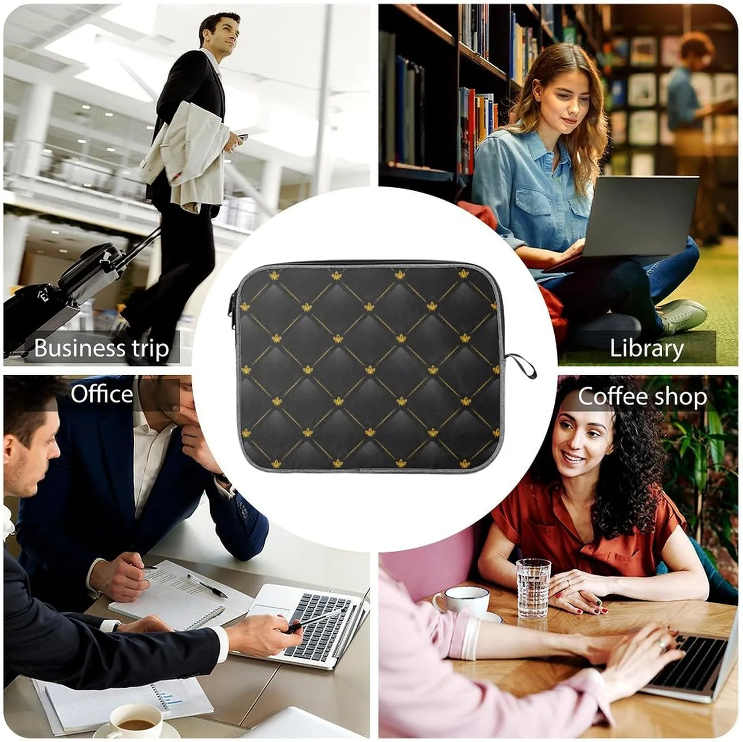 Pink Black Gray Argyle Large Capacity Portable Laptop Case Unisex