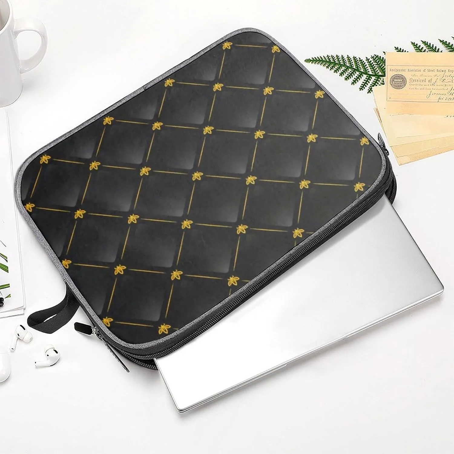 Pink Black Gray Argyle Large Capacity Portable Laptop Case Unisex
