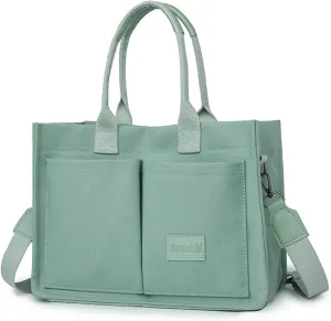 Pink Tote Bags for Women, Laptop Canvas Handbags Large Shoulder Crossbody Bag for Teacher Nurse School Multi Pocket