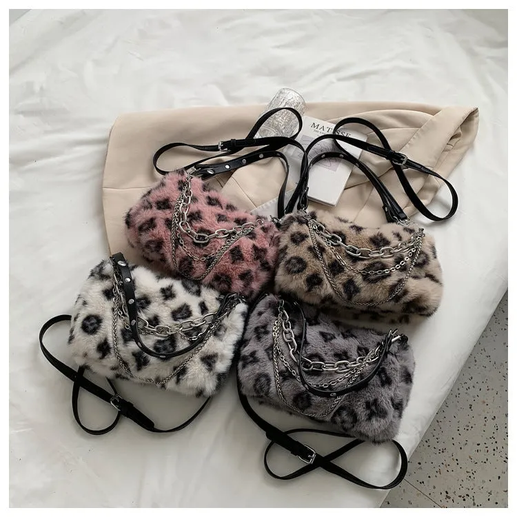 Plush Bag Women's New Winter Fashion Brand Print Fur Bag Shoulder Messenger Bag