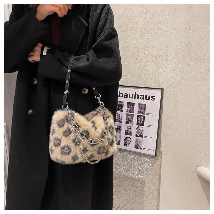 Plush Bag Women's New Winter Fashion Brand Print Fur Bag Shoulder Messenger Bag