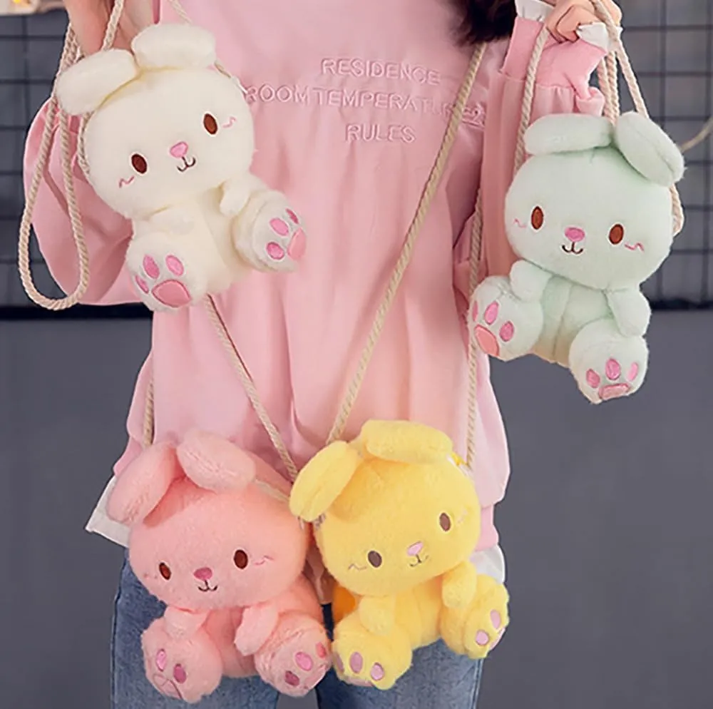 Plush Bunny Crossbody Messenger Shoulder Bag for Girls Women Cartoon Fluffy Rabbit Chain Wallets Bag