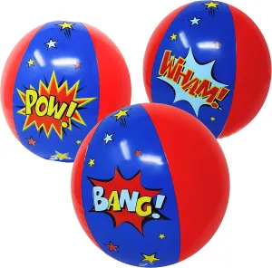 Podzly 12 Inflatable Superhero Party Beach Balls - 12" Comic Pow Wham Bang Designs with Secure Valve, Beach Party Favors for Kids, Pool Birthday Water Games Decorations & Gifts, Fun Play for Outdoors