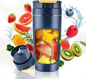 Portable 600ml USB Blender Cup - High-Speed Rechargeable for Shakes, Smoothies & Juices, Travel-Size with Multi-Blade (Dark Blue)