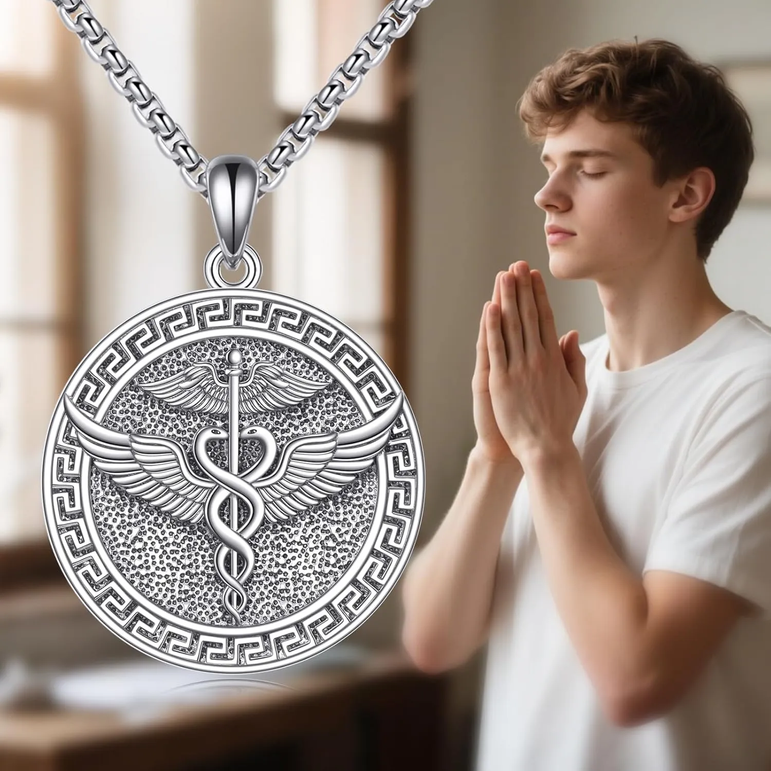 Poseidon/Athena/Apollo/Valhalla/Norse Viking Necklace 925 Sterling Silver Pendant Necklace for Men Greek/Norse Viking Amulet Jewelry Gifts