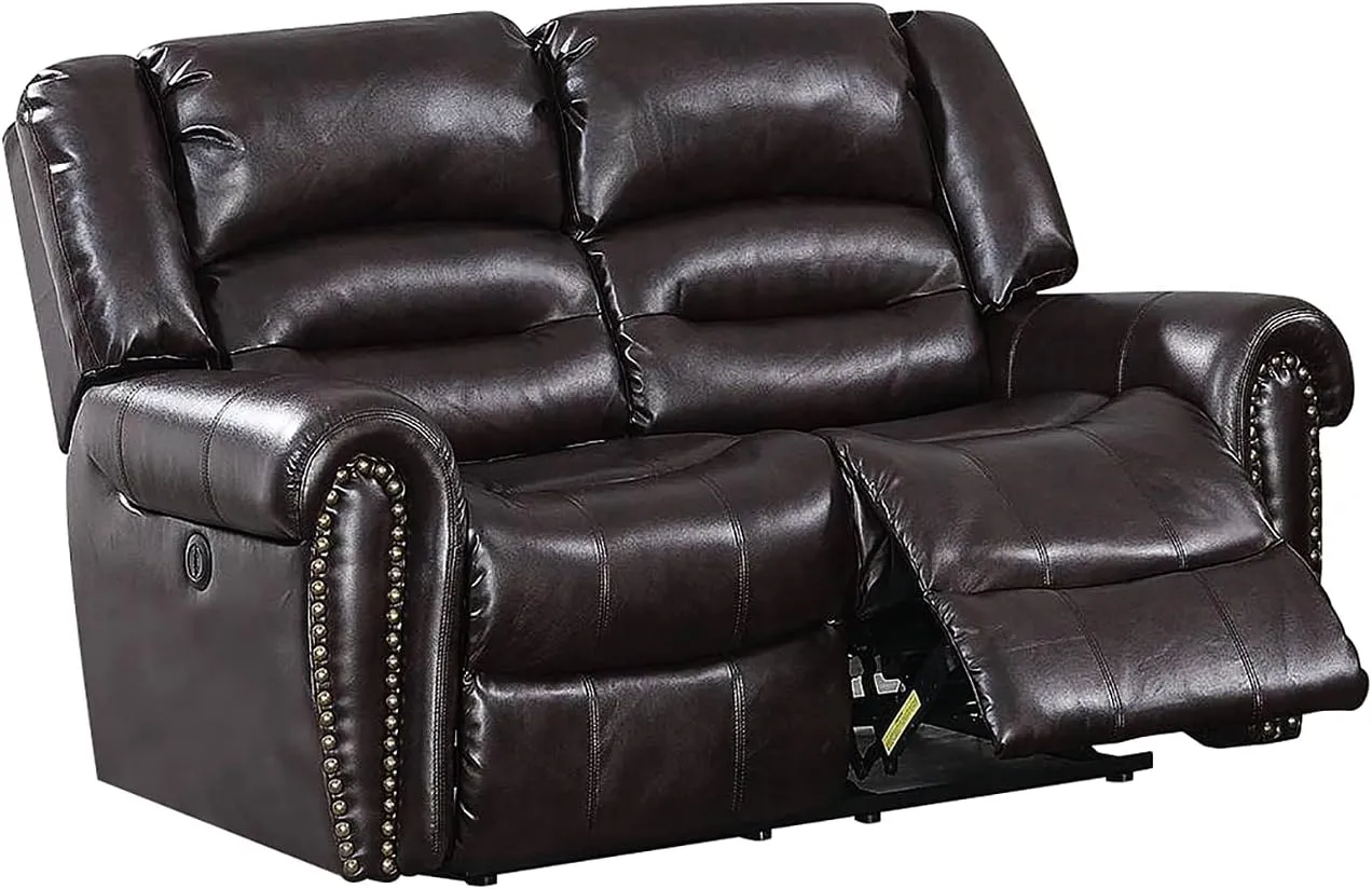 Poundex Brown Power Loveseat with USB Charger