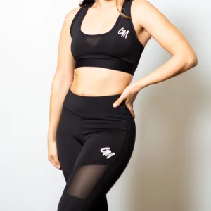 Power Mid Waisted Leggings - Black / Black Mesh