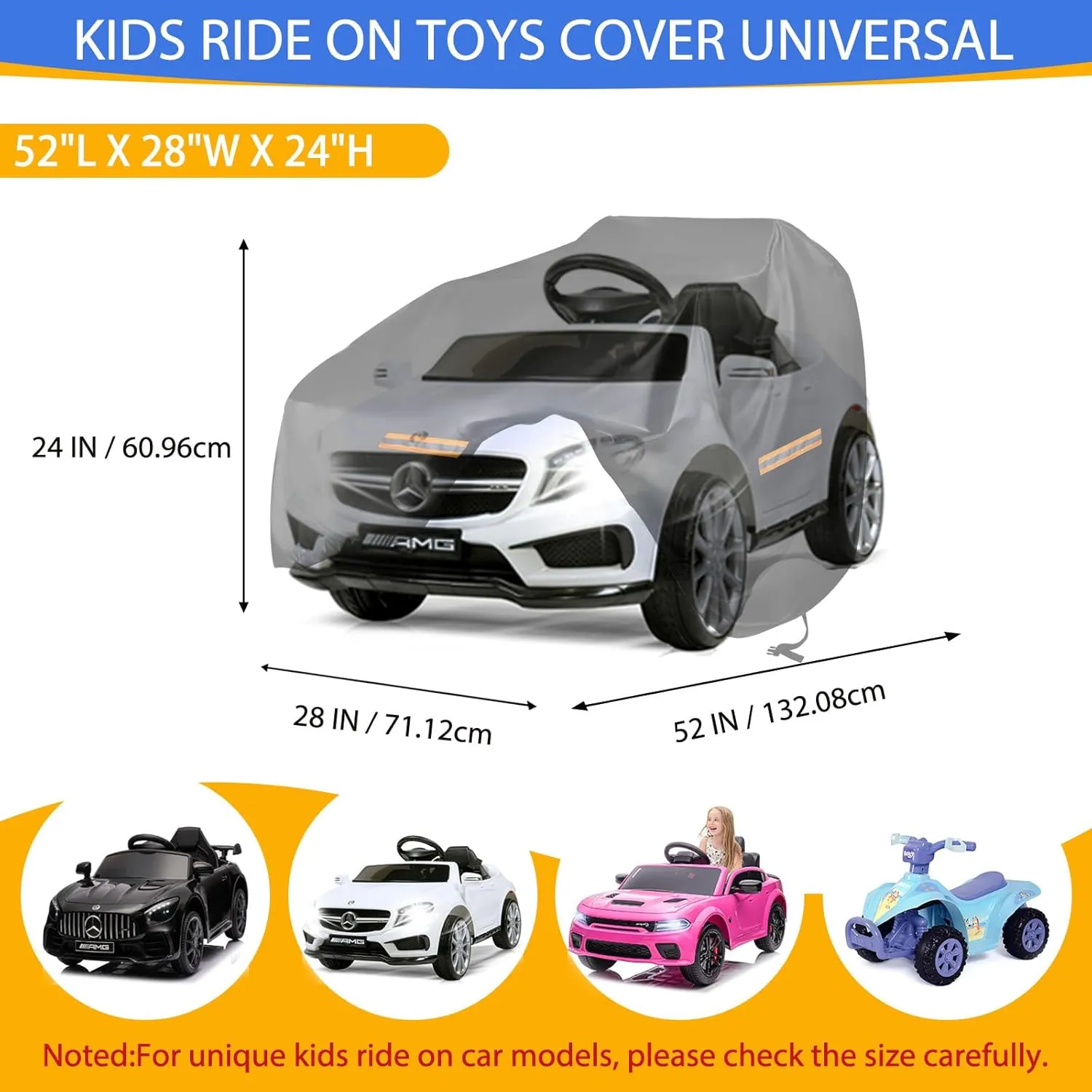 Power Wheels Cover for Outside Waterproof,Upgraded 420D Oxford Universal Ride On Toy Car Full Cover for Kids Vehicles,All Weather Outdoor Protective Cover with Windproof Buckles，3 Reflective Strips