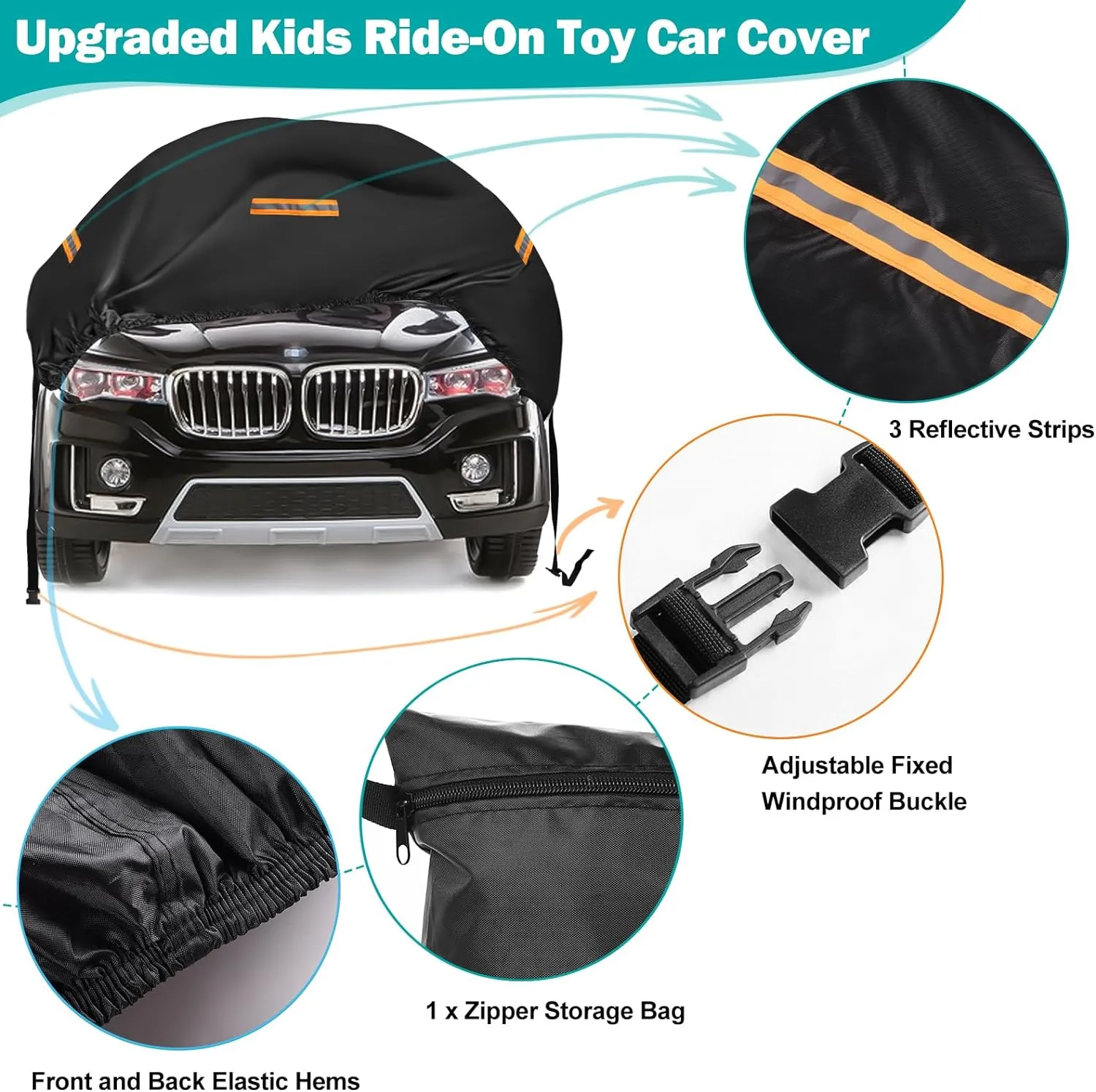 Power Wheels Cover for Outside Waterproof,Upgraded 420D Oxford Universal Ride On Toy Car Full Cover for Kids Vehicles,All Weather Outdoor Protective Cover with Windproof Buckles，3 Reflective Strips