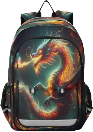 Primary Middle School Backpack Kids Book Bags for Boys Girls Sturdy Waterproof Daypack Fire Dragon Abstract