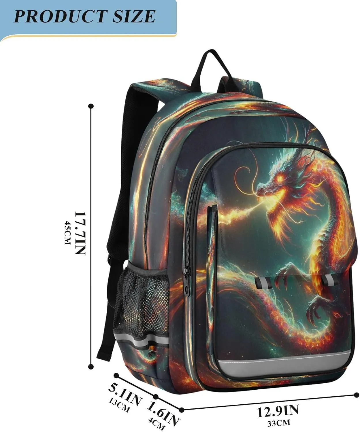 Primary Middle School Backpack Kids Book Bags for Boys Girls Sturdy Waterproof Daypack Fire Dragon Abstract