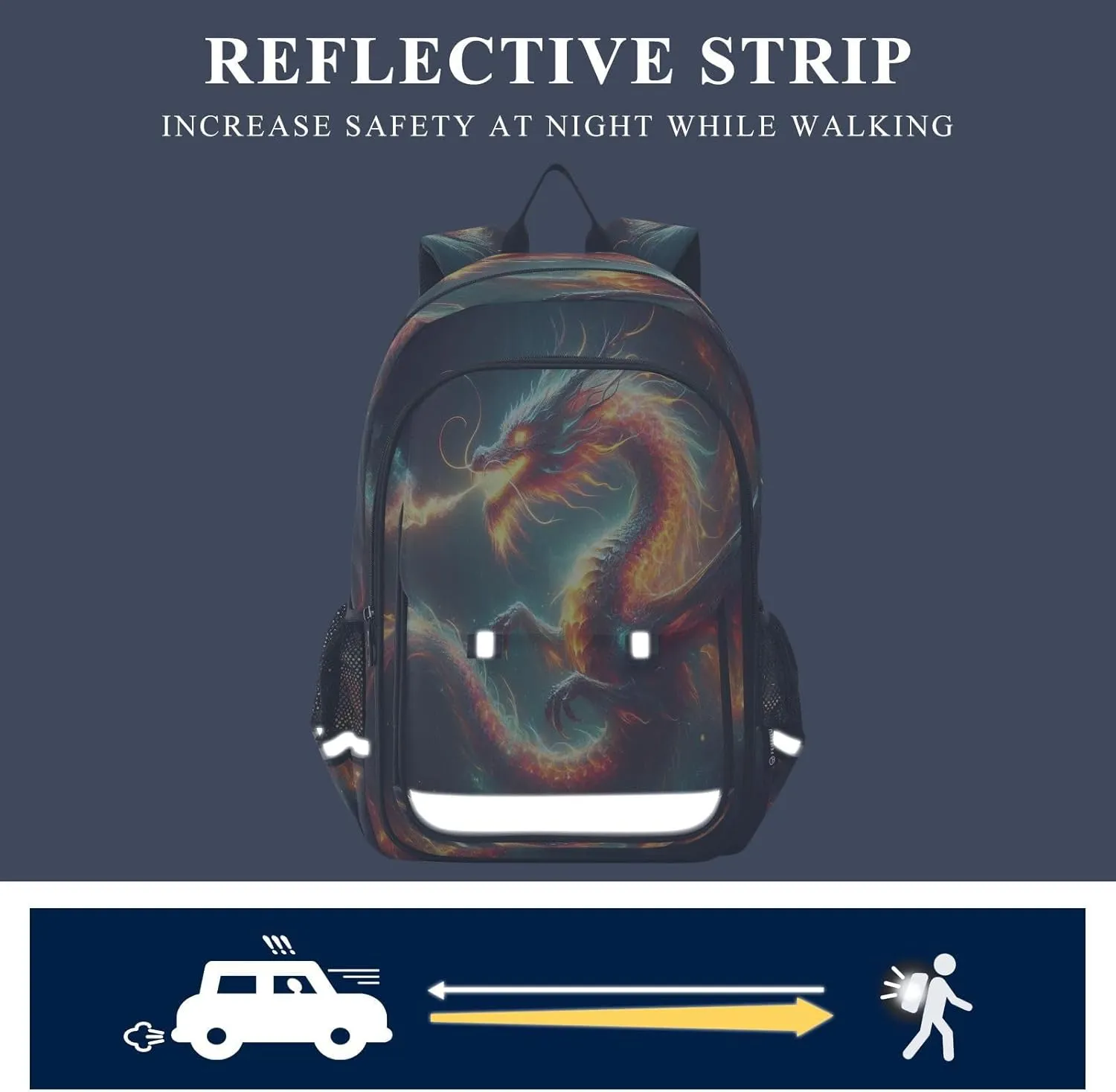 Primary Middle School Backpack Kids Book Bags for Boys Girls Sturdy Waterproof Daypack Fire Dragon Abstract