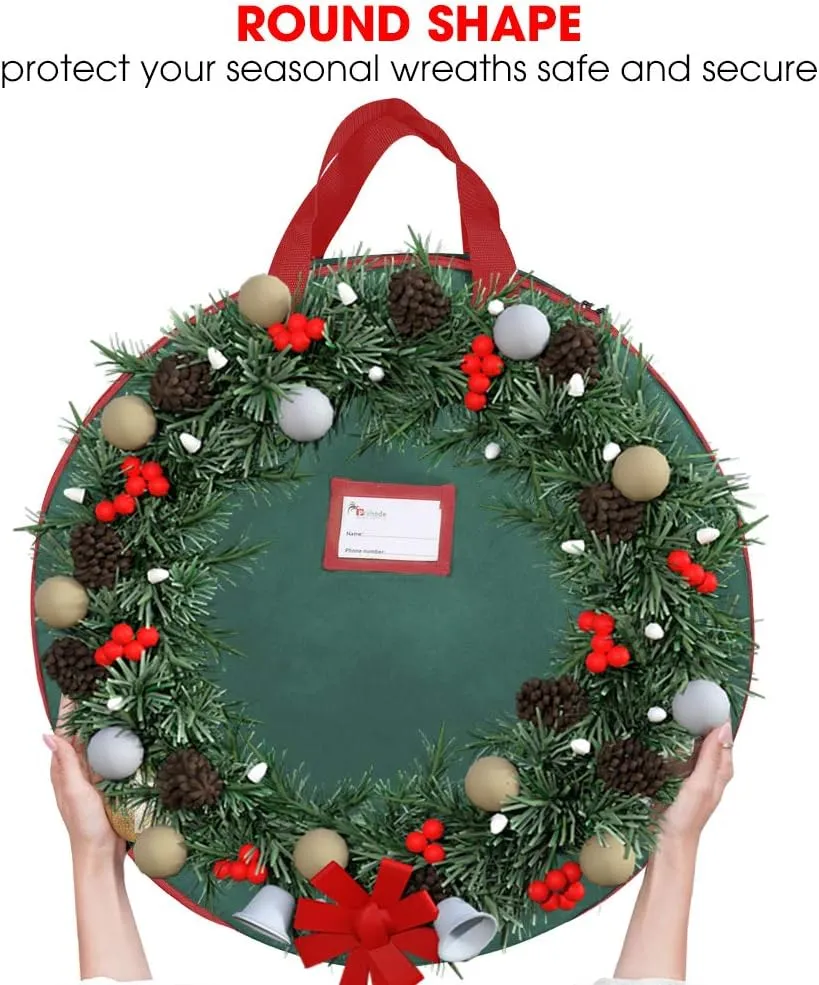Primode Christmas Wreath Storage Bag 24",2 Pack Artificial Wreath Container,Garland Holiday Xmas Wreaths Holder,Sturdy Handles,Inner Straps,Card Slot Dual Zipper Strong Oxford (24 Inch, Green)