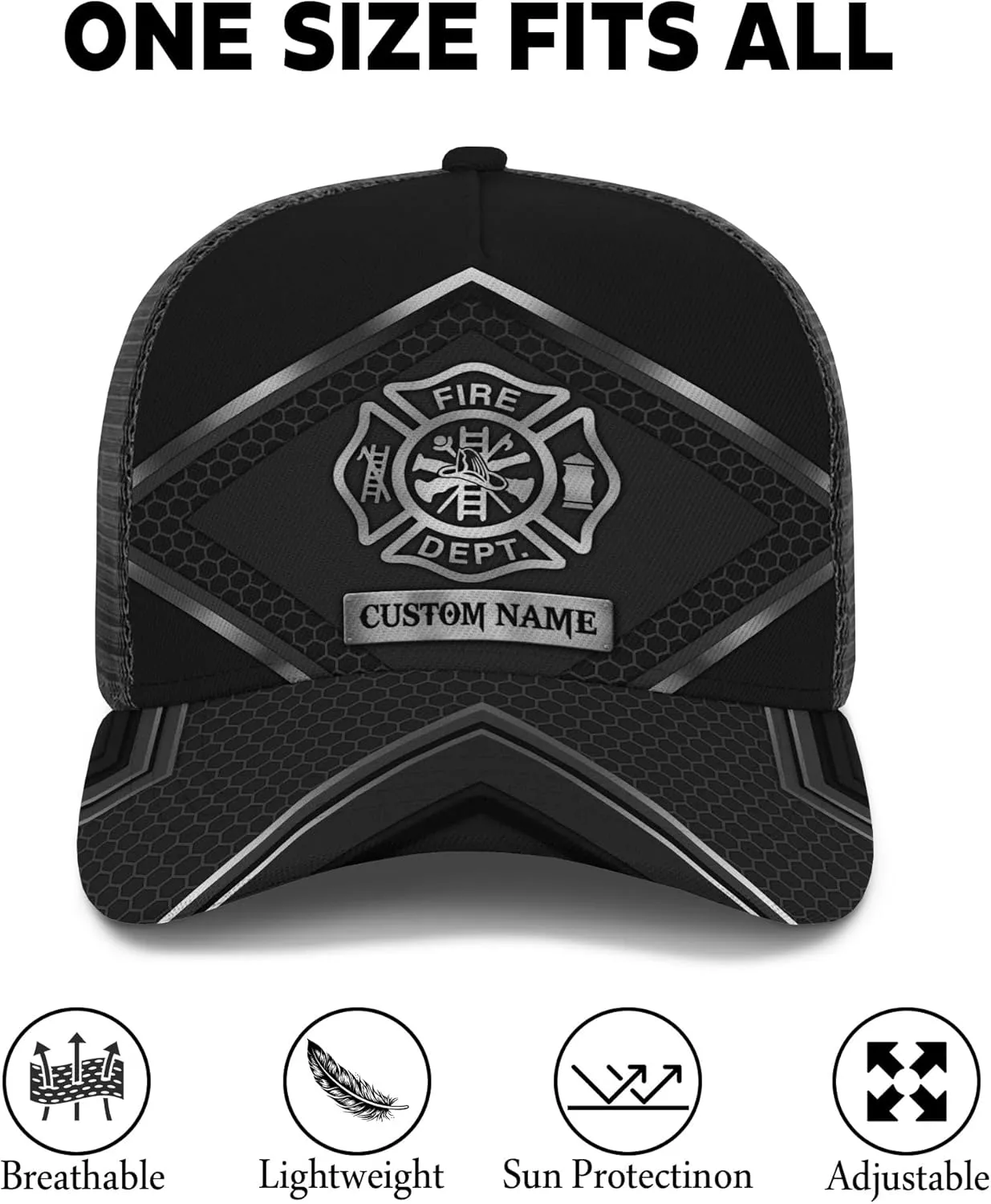 Print Fire Department Badge Mesh Trucker Hats with 3D Fire Fighter Themed Meshback Caps Accessories for Adults