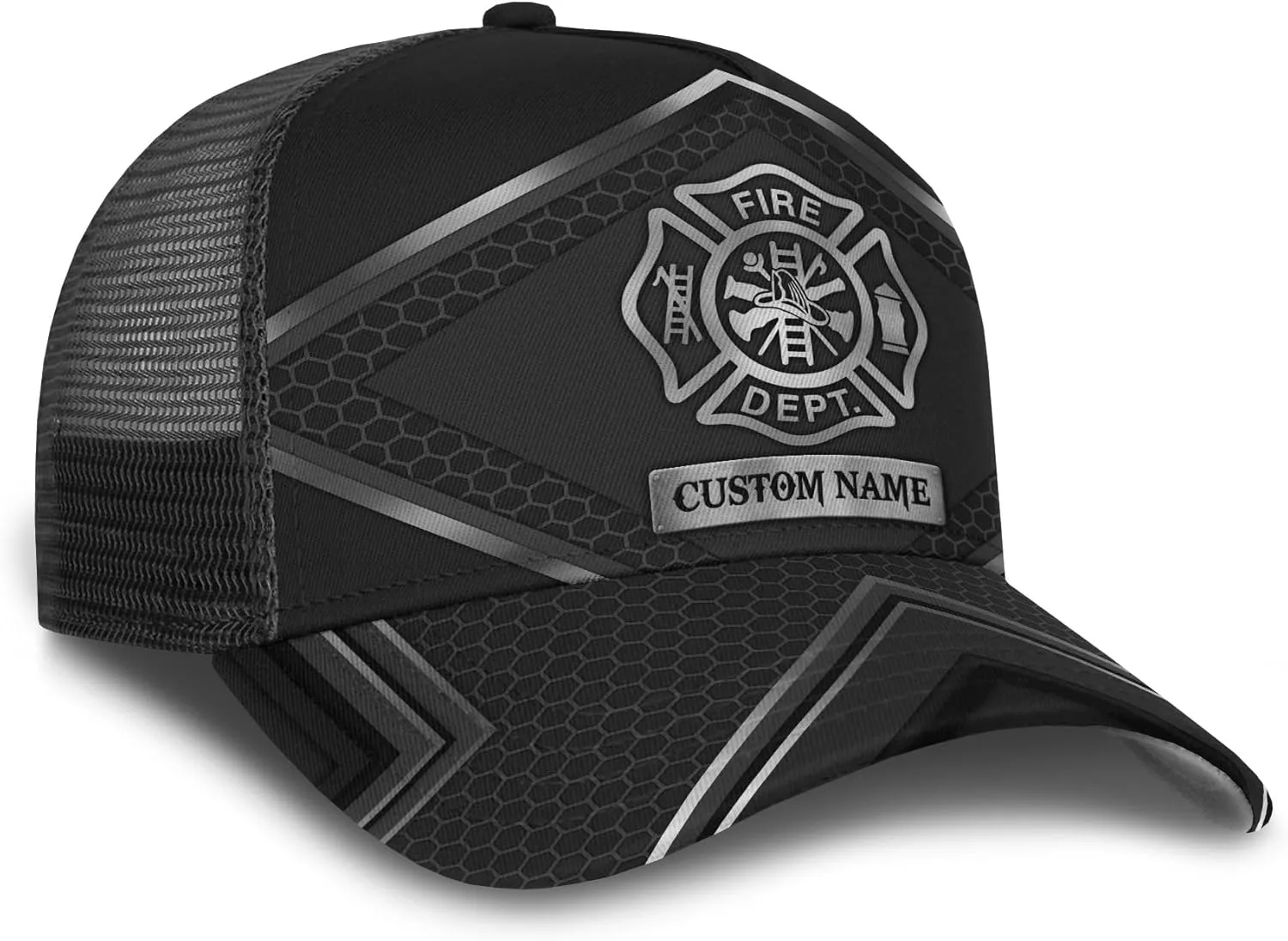 Print Fire Department Badge Mesh Trucker Hats with 3D Fire Fighter Themed Meshback Caps Accessories for Adults