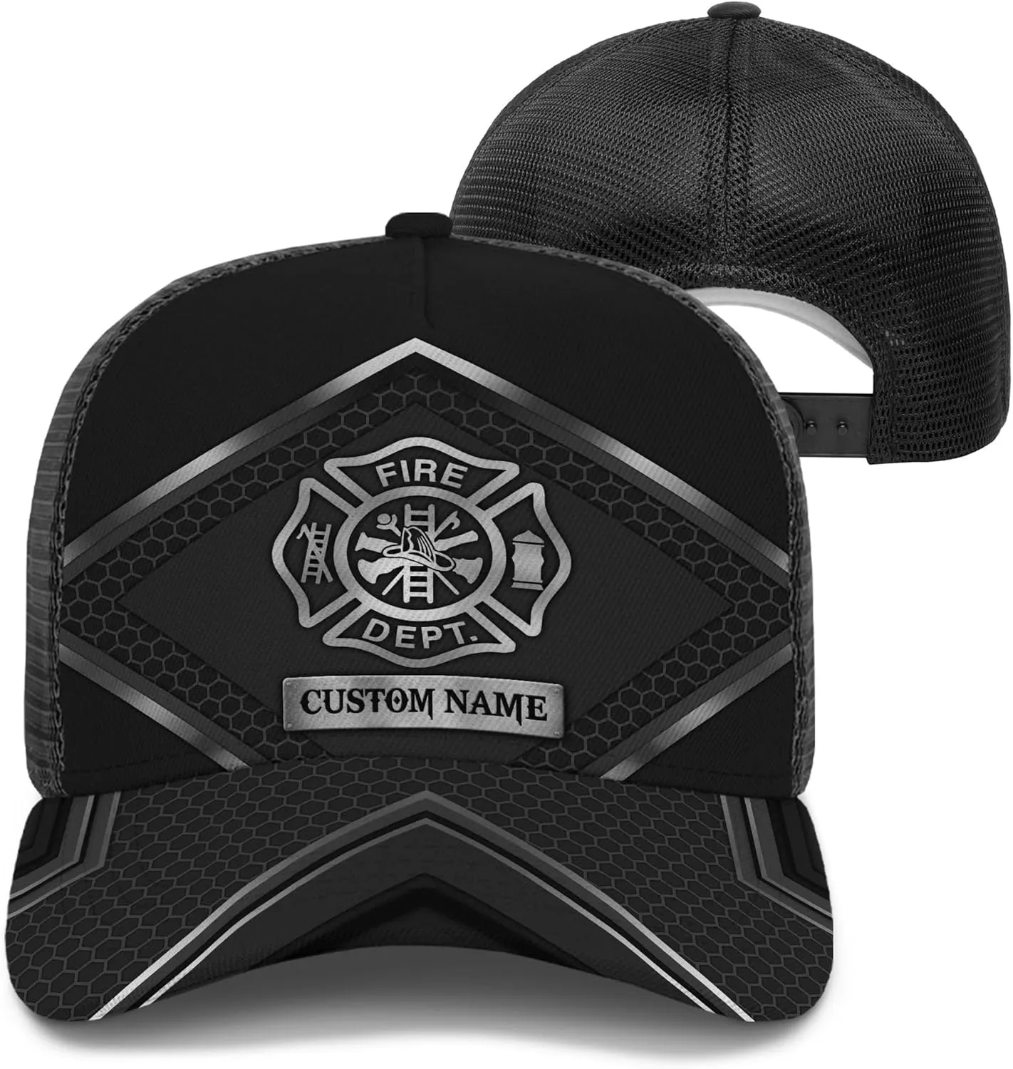 Print Fire Department Badge Mesh Trucker Hats with 3D Fire Fighter Themed Meshback Caps Accessories for Adults