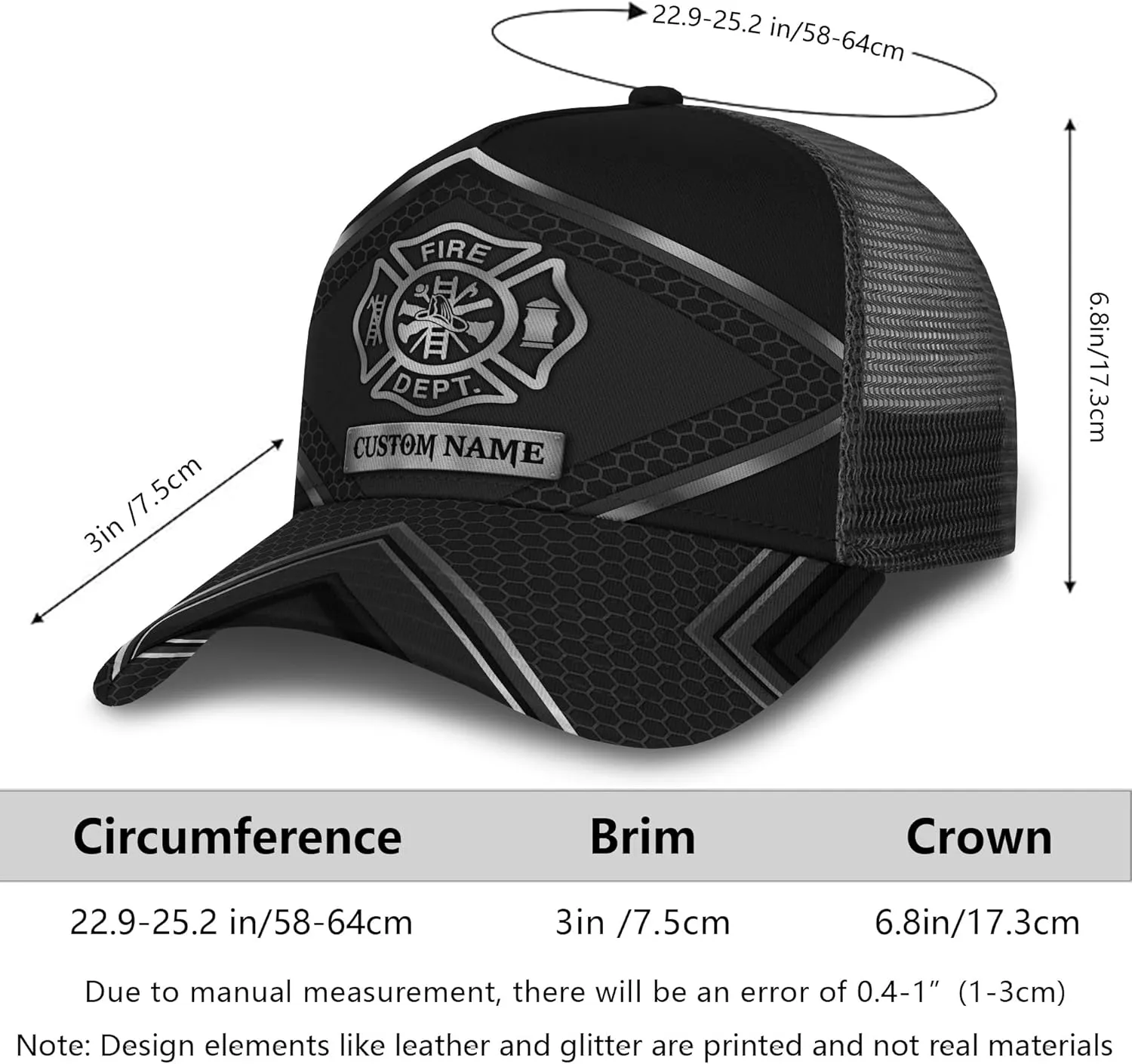 Print Fire Department Badge Mesh Trucker Hats with 3D Fire Fighter Themed Meshback Caps Accessories for Adults
