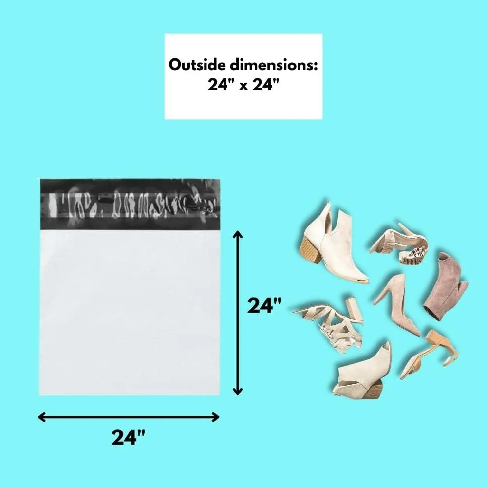 PSBM White Poly Mailers 24 x 24 Inch 100 Pack Shipping Bags for Clothing, Sturdy Shipping Envelopes, Strong Self Seal Mailing Bags for Small Business, Poly Bags for Small Businessess