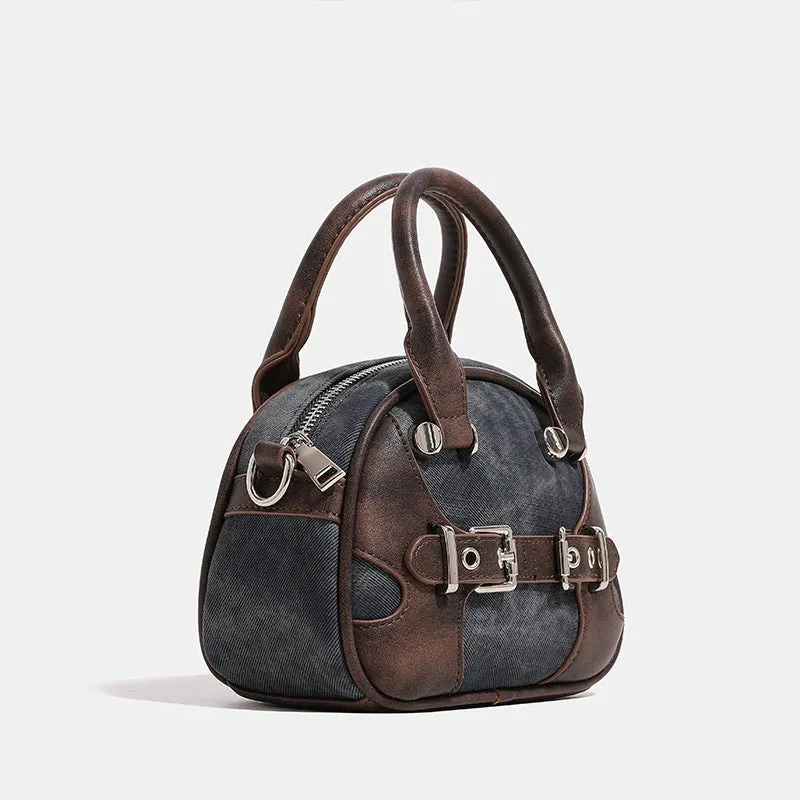 PU Leather & Denim Pillow Messenger Bag