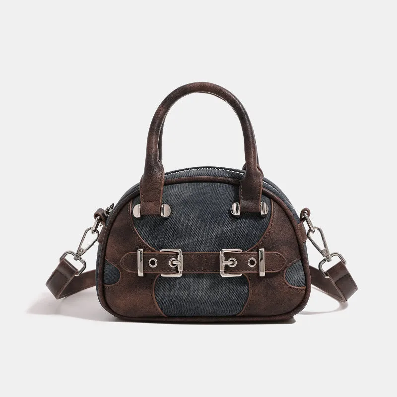 PU Leather & Denim Pillow Messenger Bag