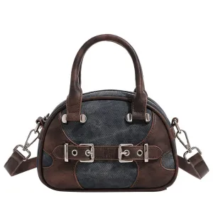 PU Leather & Denim Pillow Messenger Bag