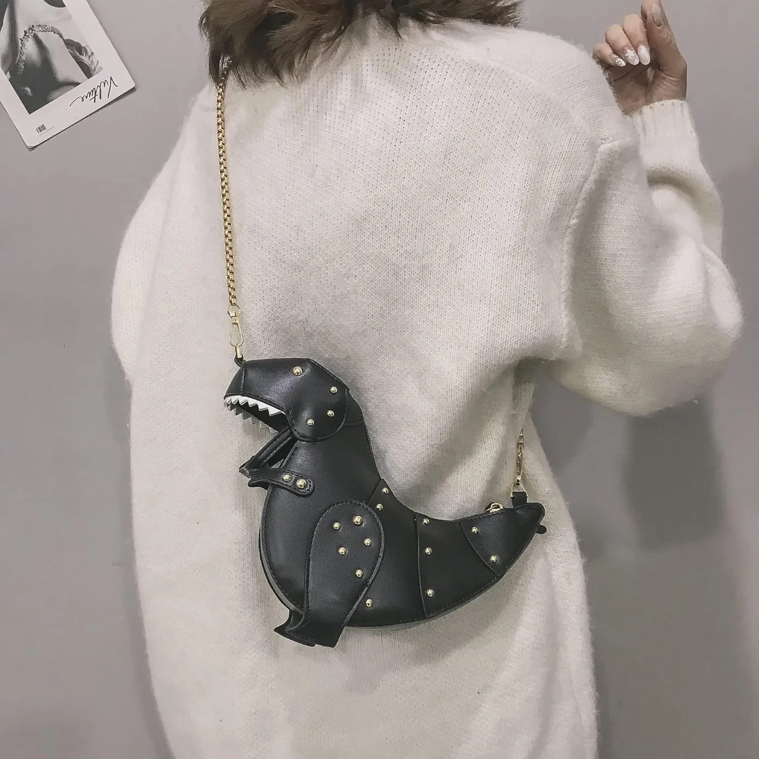 PU Leather Handbags Wallets Clutch Hobos for Women Inosaur Shape Crossbody Bag Triceratops Shoulder Messenger