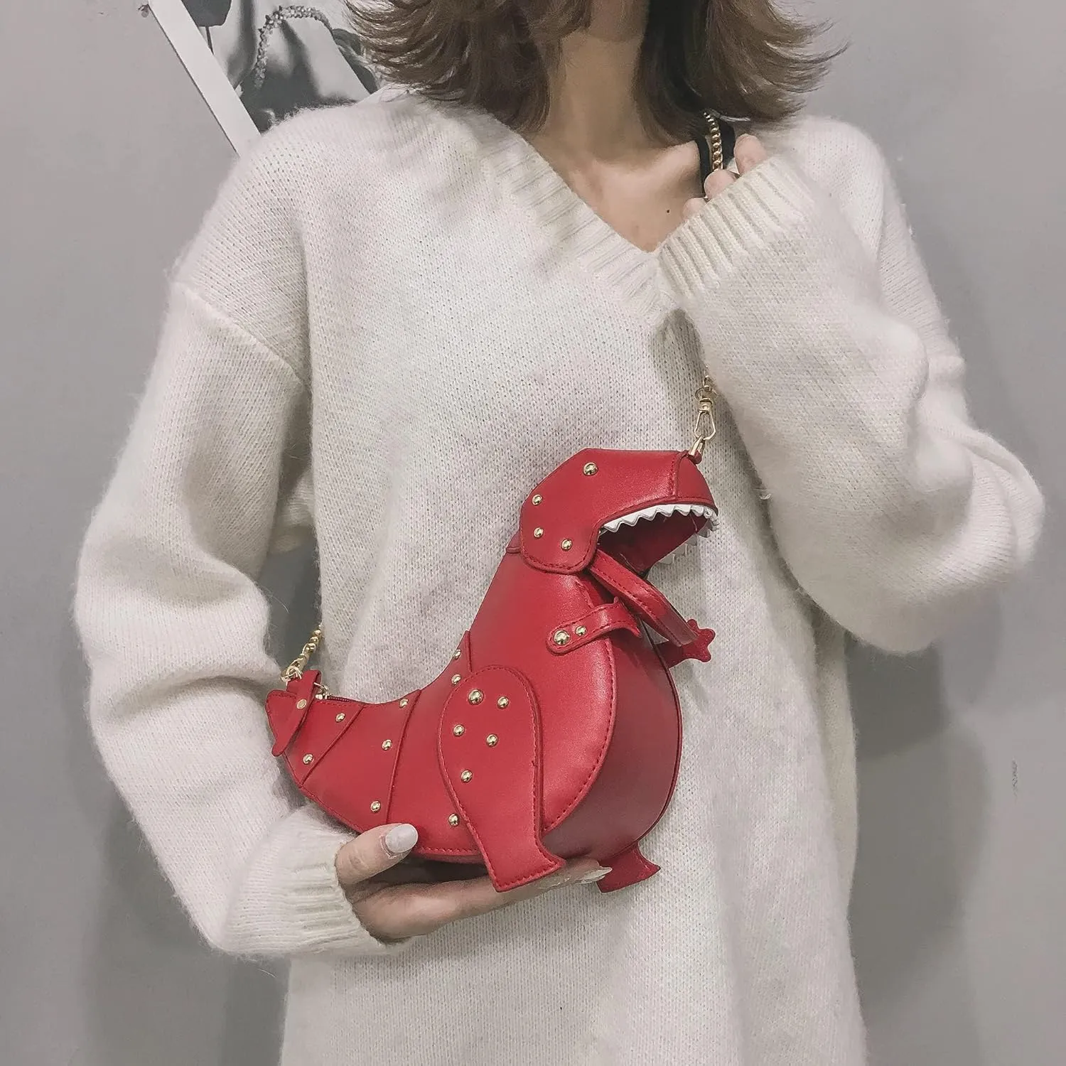 PU Leather Handbags Wallets Clutch Hobos for Women Inosaur Shape Crossbody Bag Triceratops Shoulder Messenger