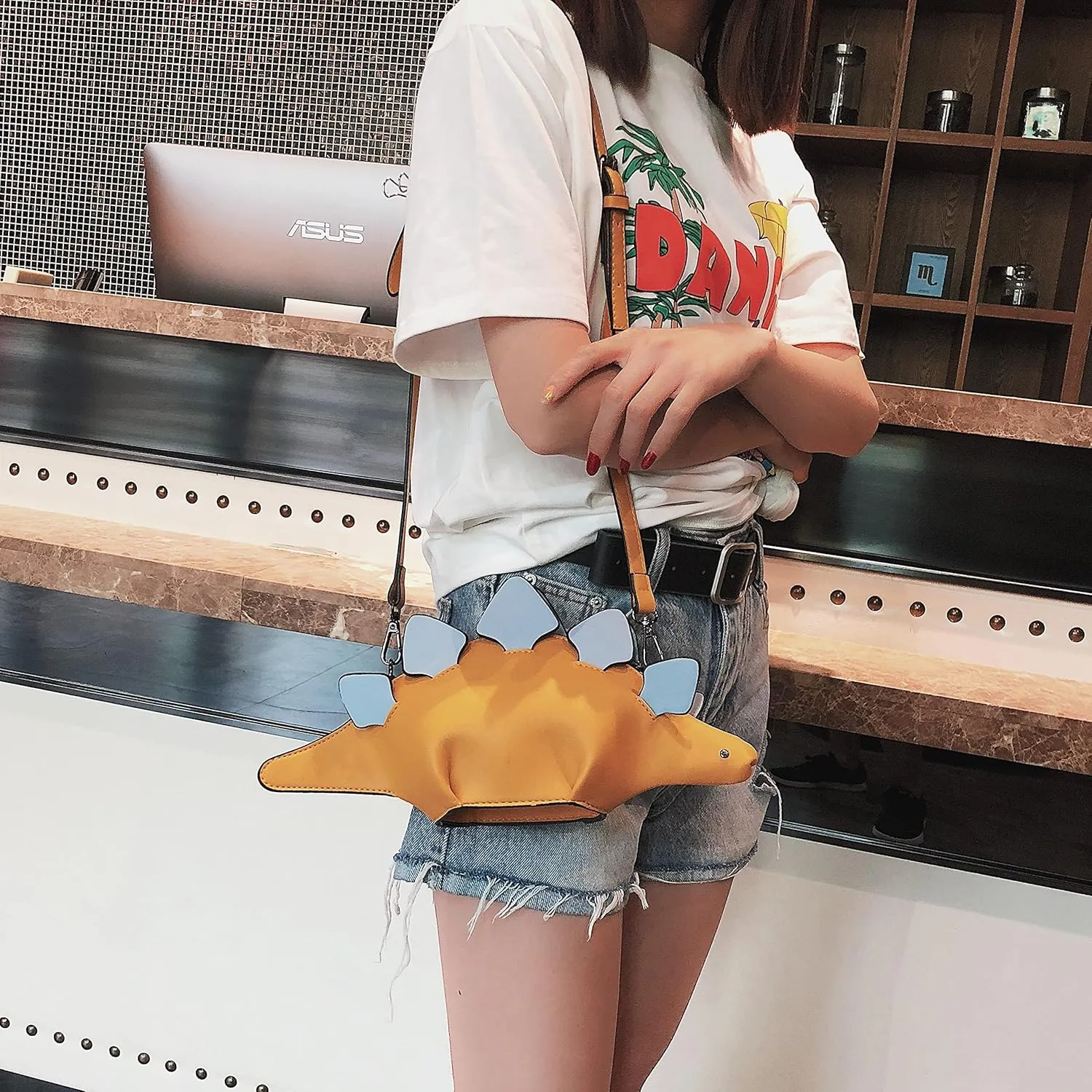 PU Leather Handbags Wallets Clutch Hobos for Women Inosaur Shape Crossbody Bag Triceratops Shoulder Messenger