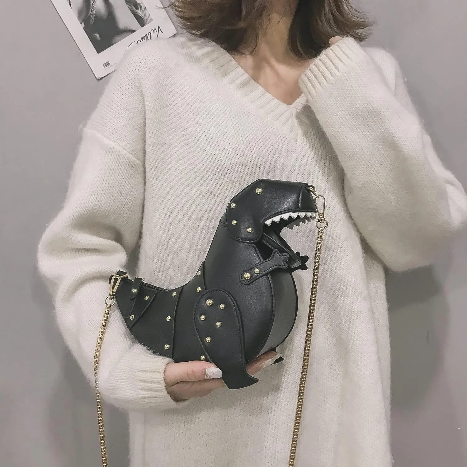 PU Leather Handbags Wallets Clutch Hobos for Women Inosaur Shape Crossbody Bag Triceratops Shoulder Messenger