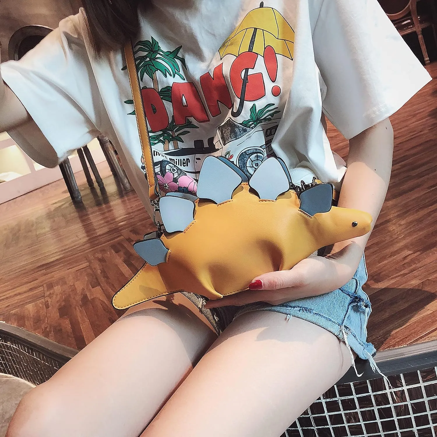 PU Leather Handbags Wallets Clutch Hobos for Women Inosaur Shape Crossbody Bag Triceratops Shoulder Messenger