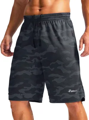 Pudolla Men's Basketball Shorts with Zipper Pockets 11" Long Gym Athletic Shorts for Men Lightweight Quick Dry