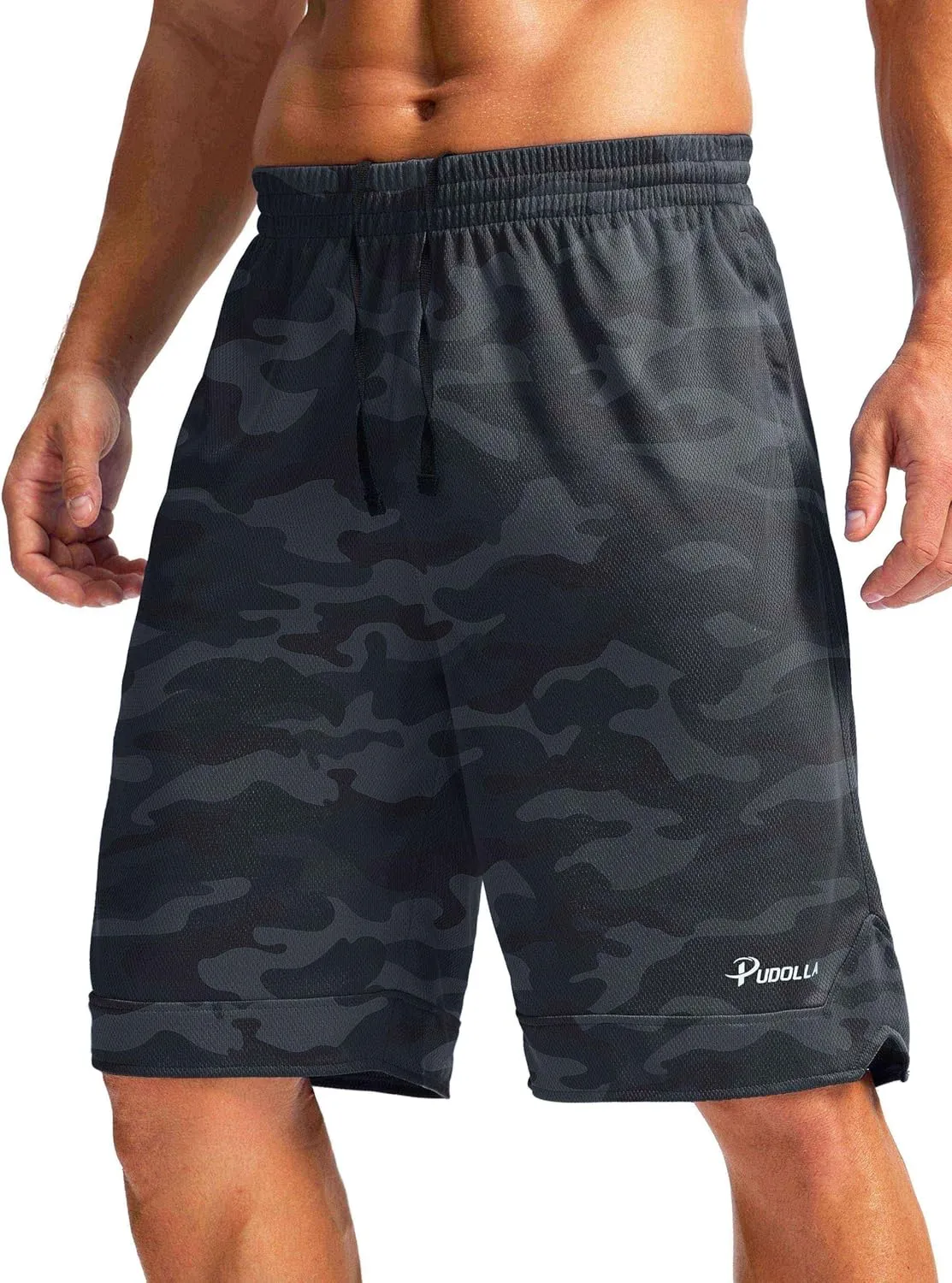Pudolla Men's Basketball Shorts with Zipper Pockets 11" Long Gym Athletic Shorts for Men Lightweight Quick Dry