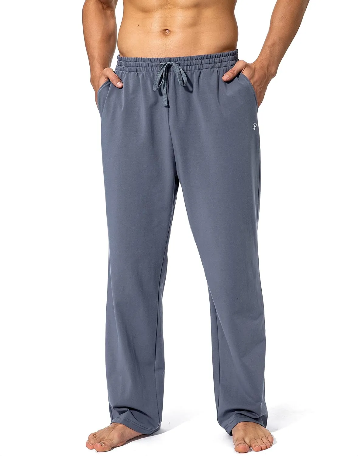 Pudolla Men's Cotton Yoga Sweatpants Athletic Lounge Pants Open Bottom Casual Jersey Pants for Men with Pockets