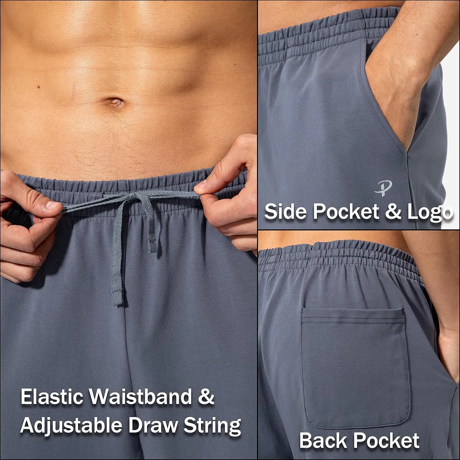 Pudolla Men's Cotton Yoga Sweatpants Athletic Lounge Pants Open Bottom Casual Jersey Pants for Men with Pockets