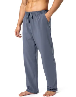 Pudolla Men's Cotton Yoga Sweatpants Athletic Lounge Pants Open Bottom Casual Jersey Pants for Men with Pockets