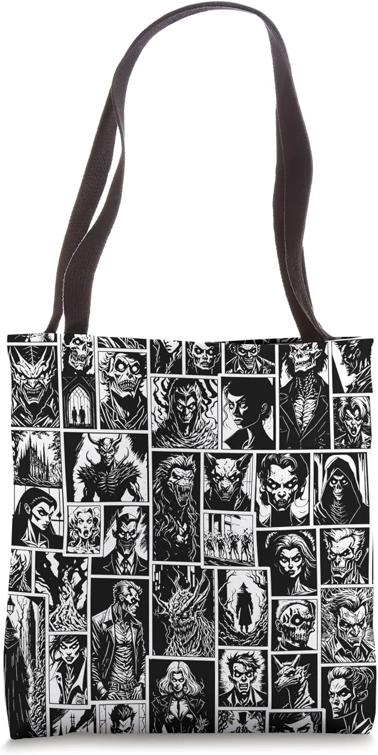 Pulp Horror Comics Gothic Vintage Retro Halloween Pattern Tote Bag