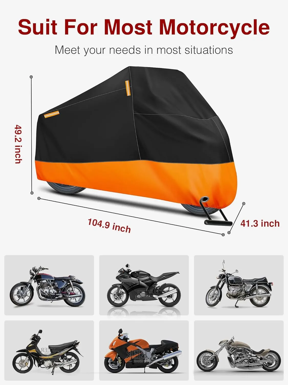 Puroma Motorcycle Cover Heavy Duty Scooter Cover Waterproof Outdoor All Season Universal Weather Quality Protection with Night Reflective, Lock Holes and Storage Bag Fits up to 105" Motorcycle Vehicle