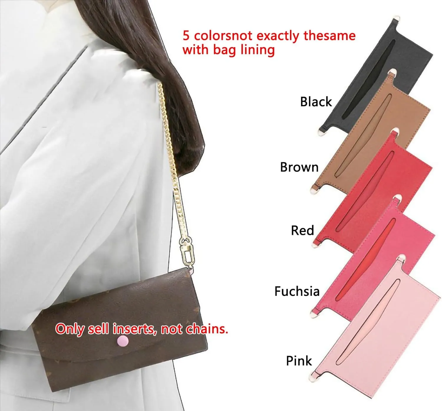 Purse Conversion Kit Compatible with Emilie Wallet,Detachable Pocket Insert for Sarah Wallet,Convert Your Wallet into Crossbody Bag with D-Ring (Black, 6.7 * 3.15in)