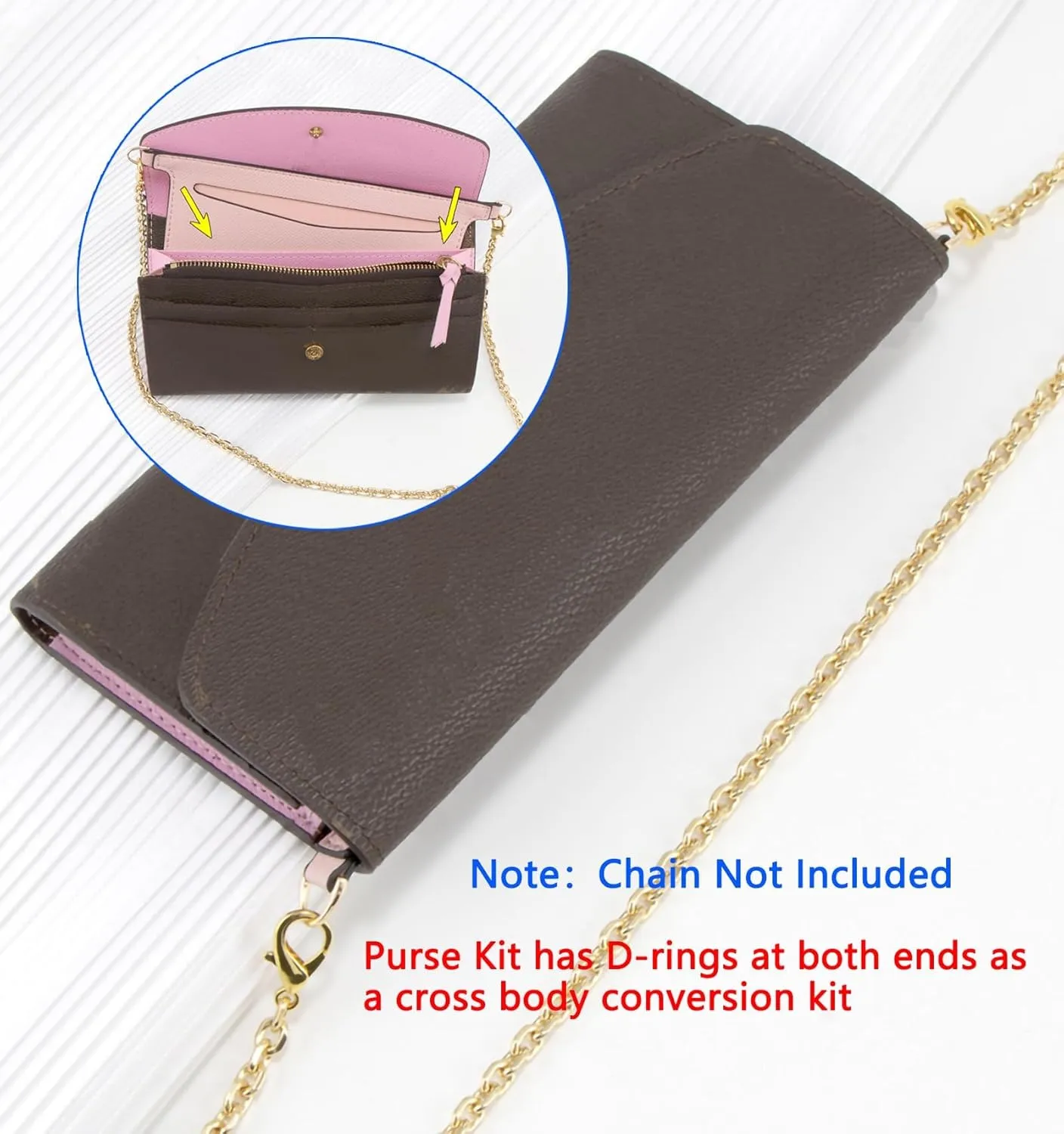 Purse Conversion Kit Compatible with Emilie Wallet,Detachable Pocket Insert for Sarah Wallet,Convert Your Wallet into Crossbody Bag with D-Ring (Black, 6.7 * 3.15in)