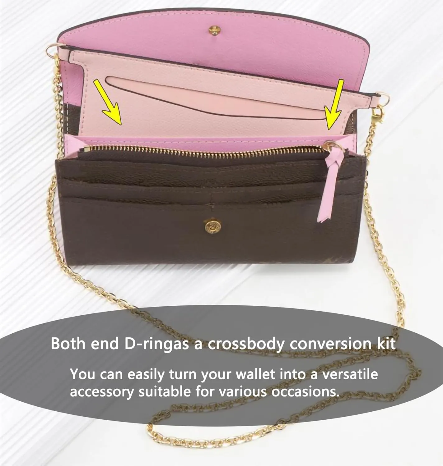 Purse Conversion Kit Compatible with Emilie Wallet,Detachable Pocket Insert for Sarah Wallet,Convert Your Wallet into Crossbody Bag with D-Ring (Black, 6.7 * 3.15in)